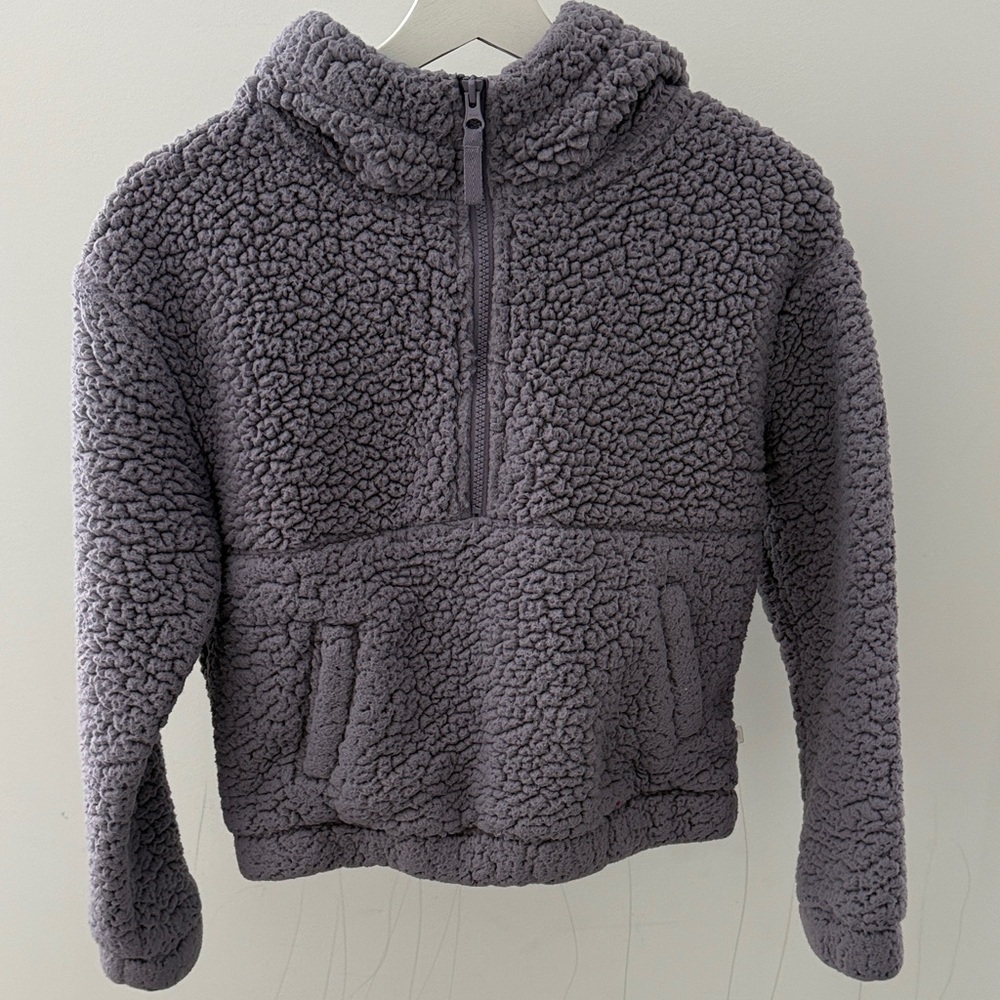 Mondetta Kids Plush Sherpa Half-Zip Hoodie in Gray